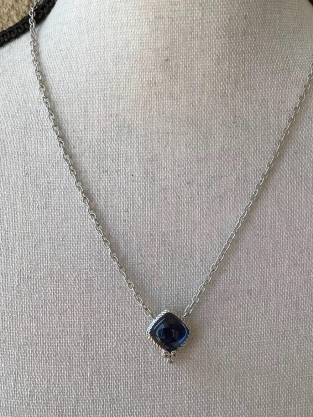 Judith Ripka Sterling Silver Necklace with Deep Blue Cushion Stone